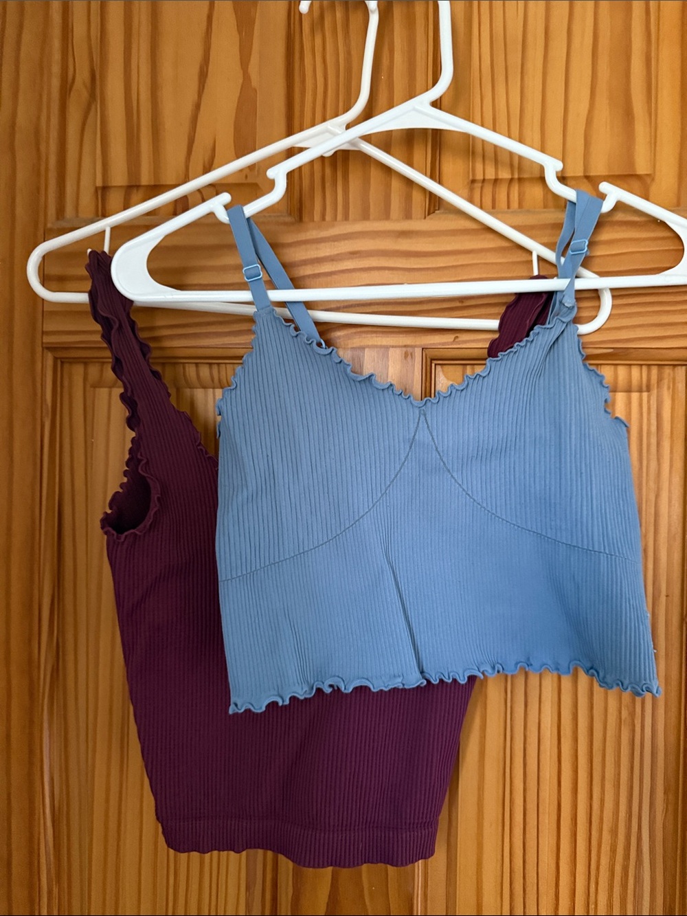 aerie Ribbed Crop Cami Tank - Light Blue & Burgundy